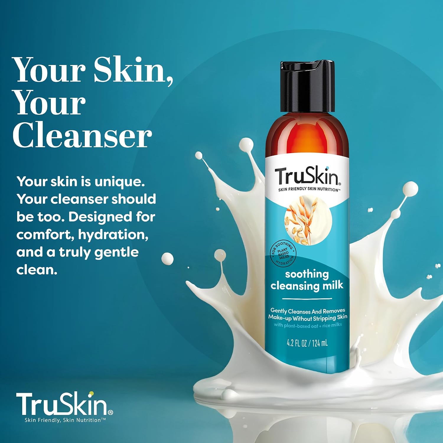 TruSkin Soothing Cleansing Milk with Rice & Oat Milk, 5 fl oz | With Hyaluronic Acid to gently remove makeup, cleanse and hydrate sensitive skin without stripping moisture