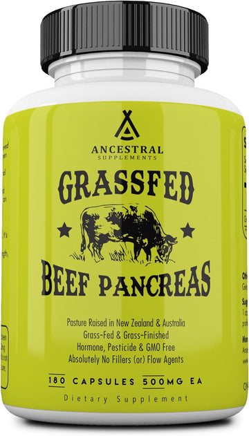 Ancestral Supplements Grass Fed Beef Pancreas Supplement, 500mg, 180 Ct | Pancreas support formula with proteolytic digestive enzymes, including trypsin, promotes healthy digestion.