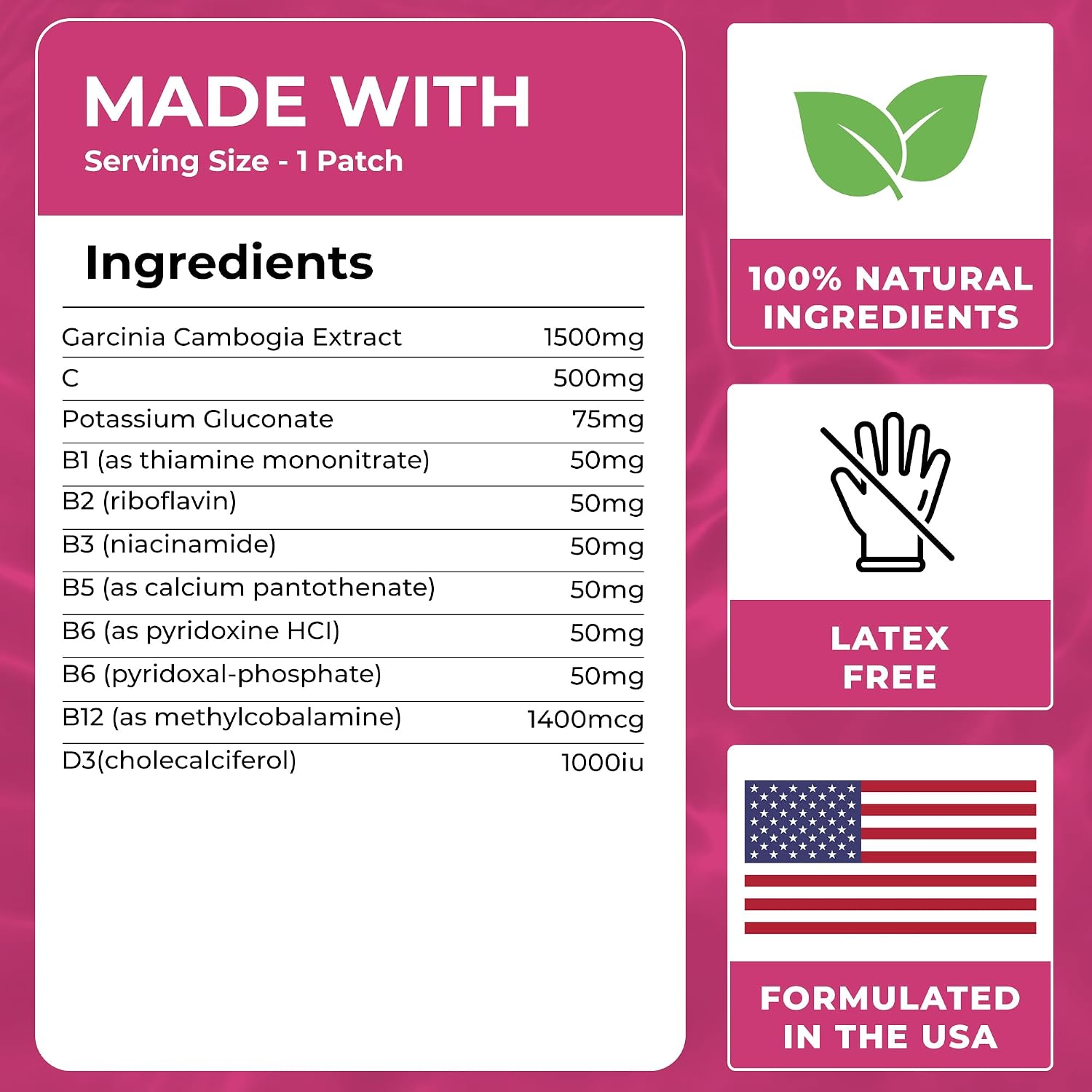Garcinia Cambogia Patches (Pack of 60) - 100% Natural Patch for Women & Men | With B12 & Potassium, Energy, Focus & Body Support, Enhanced Formula