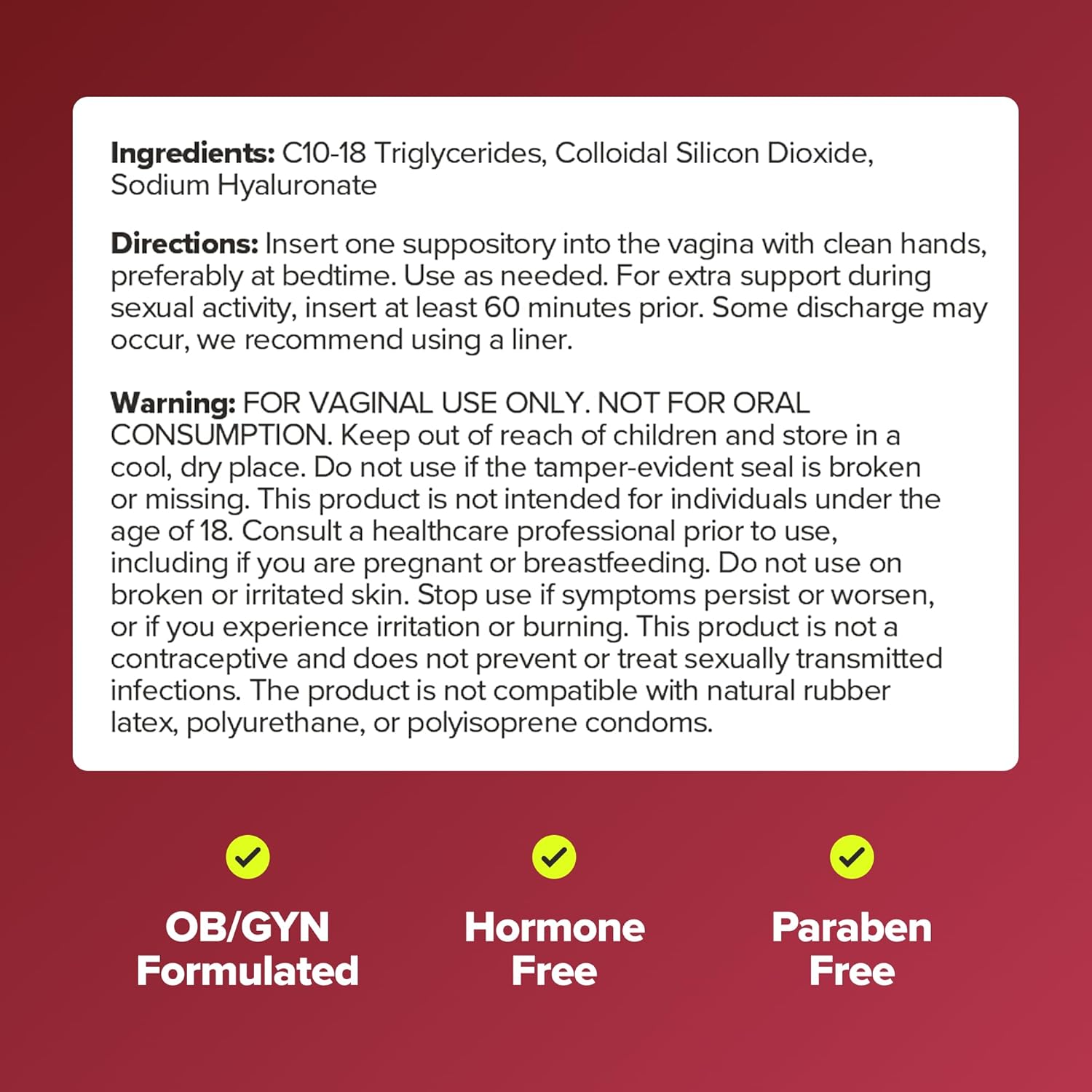URO Vaginal Moisture Hyaluronic Acid Suppository for Easier Intimacy– 10 Ct
