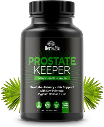 HerbaMe Prostate Support Supplement for Men with Saw Palmetto, Pygeum Bark & Zinc – Supports Healthy Urinary Flow, Bladder Comfort & Prostate Function, Daily Men’s Wellness Formula, 120 Capsules