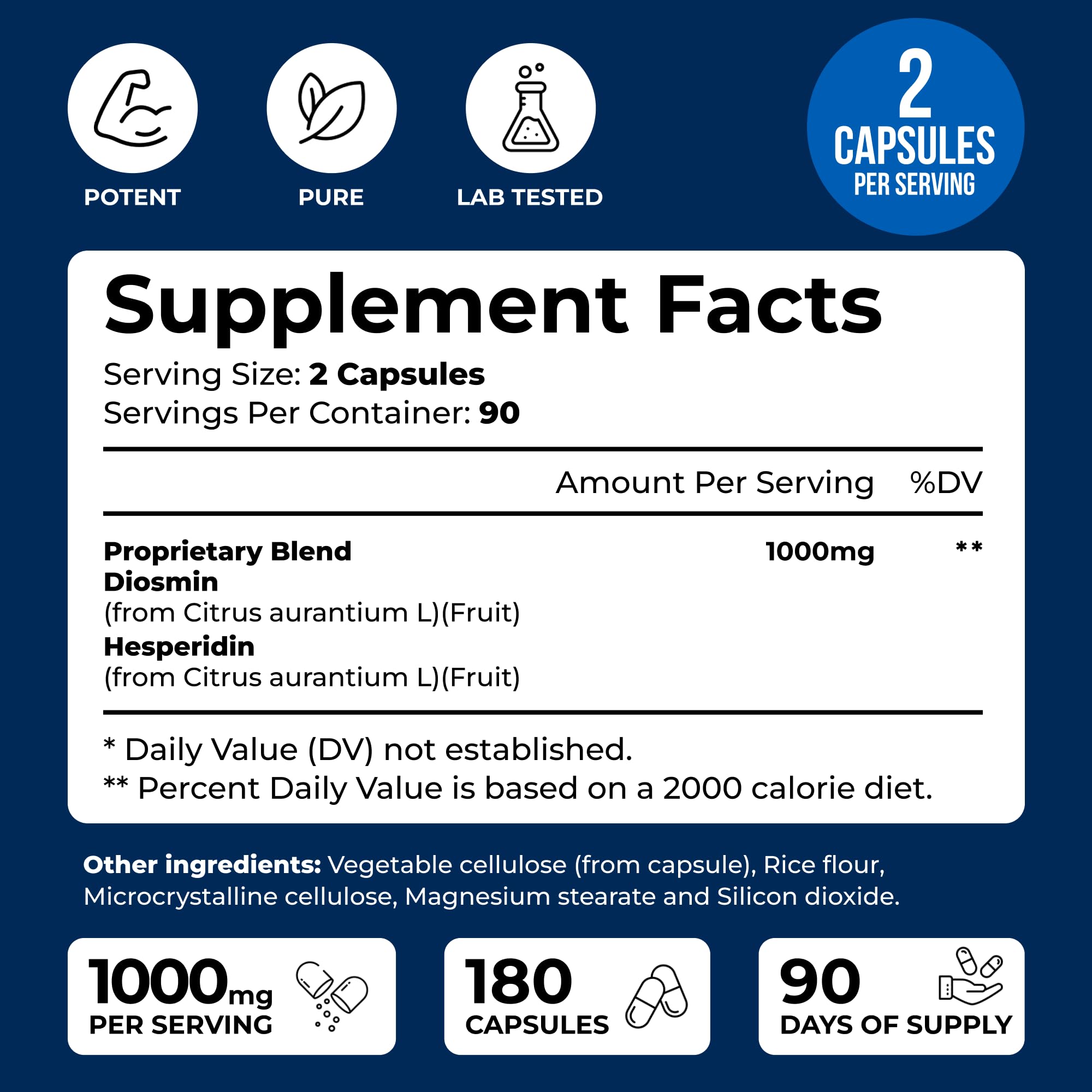 We Like Vitamins Diosmin Hesperidin 1000mg – 180 Capsules – 90 Day Supply - Diosmin and Hesperidin Supplement – Helps to Support Healthy Circulation,