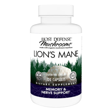 Host Defense Mushrooms Lion's Mane - Supplement Capsules for Brain Health Support - Mushroom Support for Focus & Memory Function