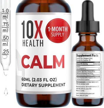 10X Health Calm Drops - 100mg, 2.03 Fl Oz | Gaba Supplements: 100mg L-Theanine, Calm & Stress Support, Natural Flavor, 2.03 Fl Oz