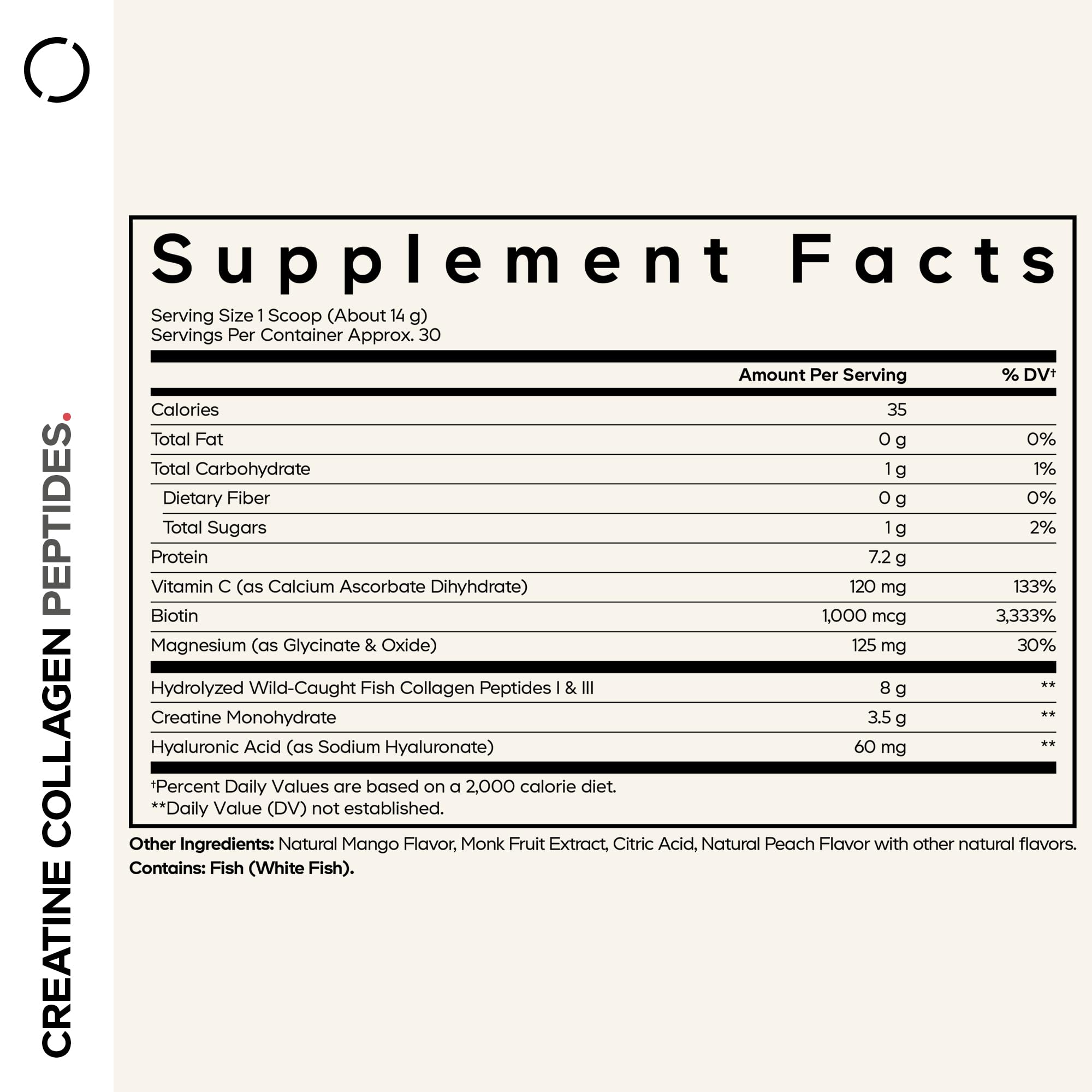 Codeage Creatine Collagen Peptides - Creatine Monohydrate Powder Supplement, Wild-Caught Marine Collagen, Biotin, Magnesium, Vitamin C, Hyaluronic Acid - Mango Flavored - Non-GMO - 15 Oz CodeageBuy Supplements Australia