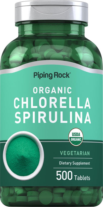 Piping Rock Chlorella Spirulina Organic | 500 Tablets | Vegetarian, Non-GMO and Gluten Free Supplement