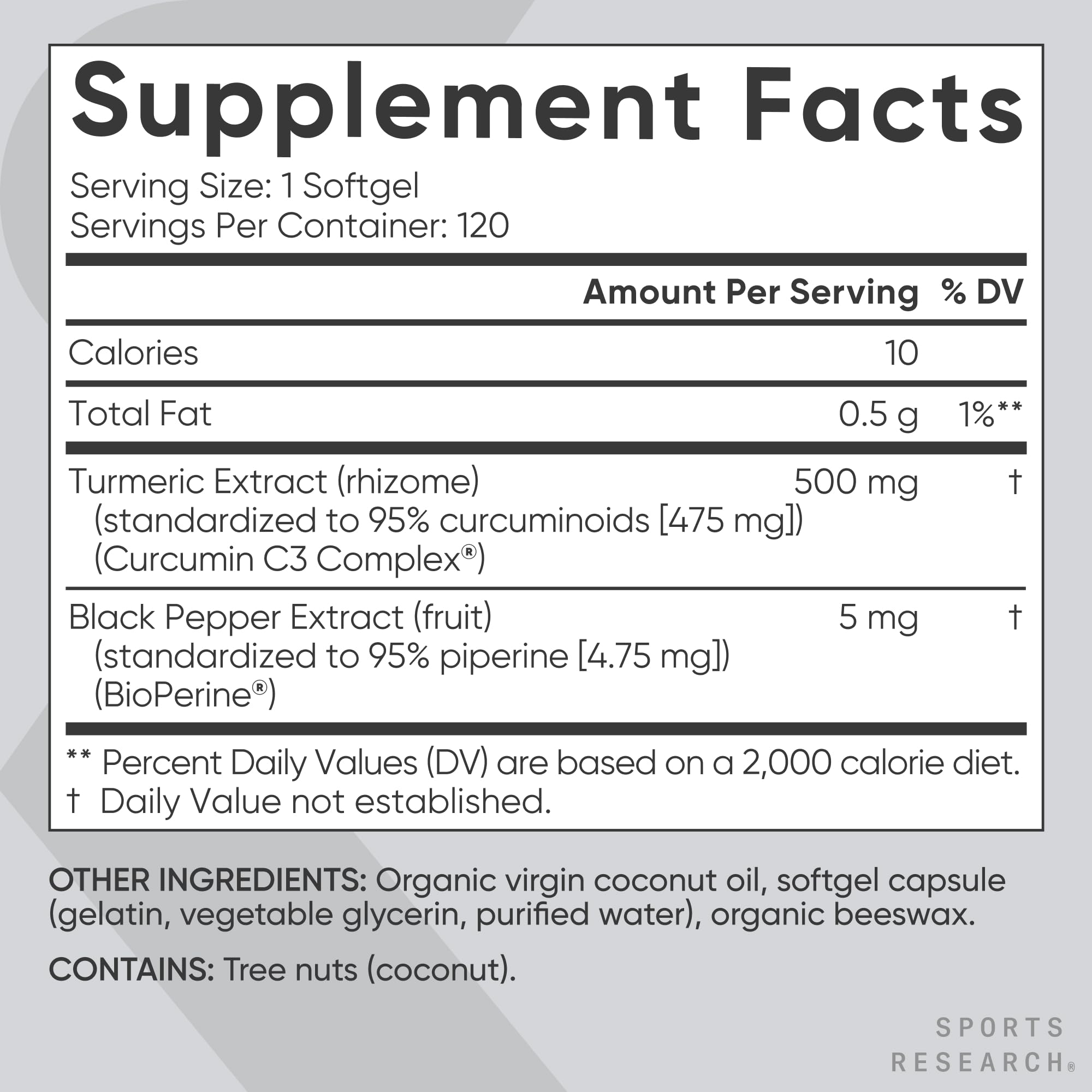 Sports Research® Turmeric Curcumin C3 Complex® w/BioPerine Black Pepper Extract & Organic Coconut Oil - Standardized 95% Curcuminoids · Non-GMO · Gluten Free - 120 Count Softgels Sports Research buy supplements Au