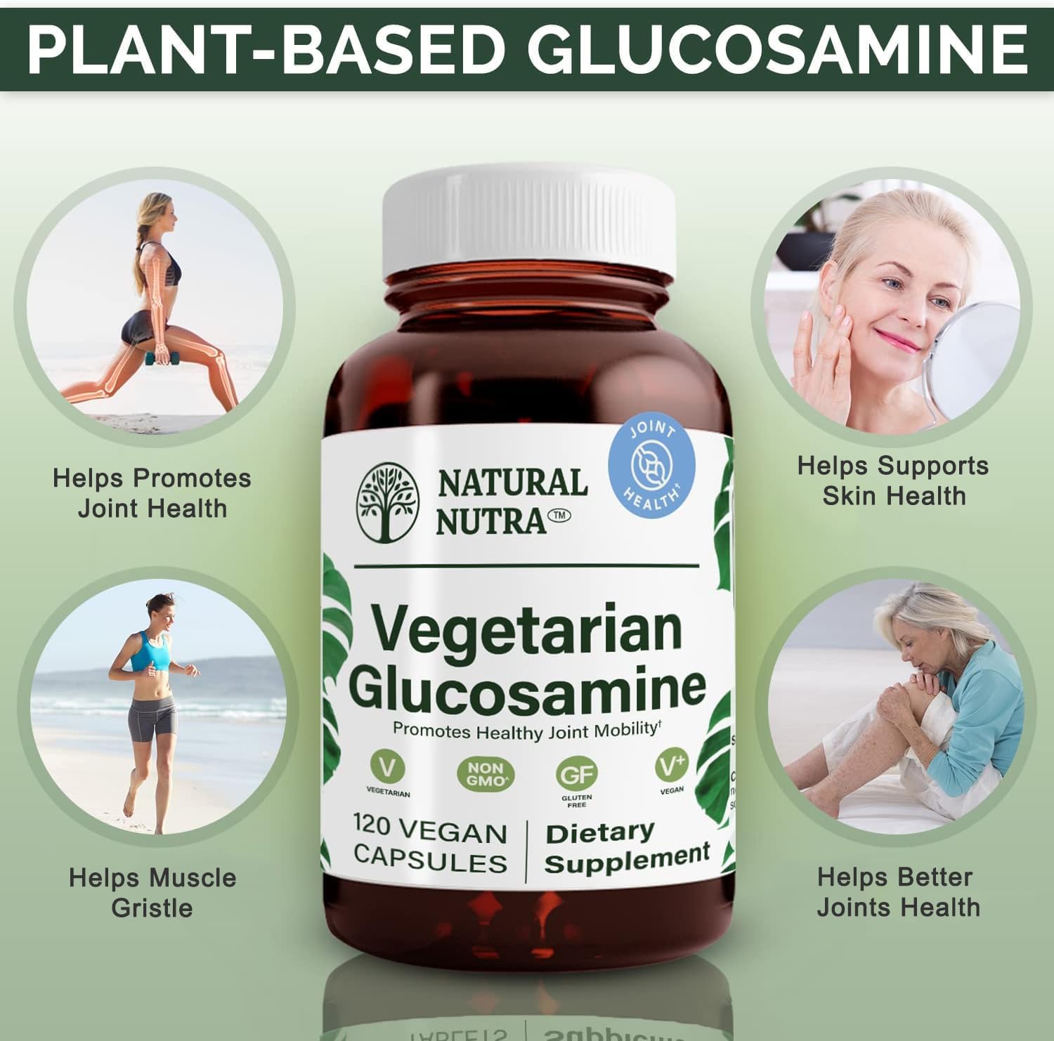 Natural Nutra Vegan & Vegetarian Glucosamine Hydrochloride, 120 Capsules | 750 mg, Kosher, Shellfish-Free, Plant-Based, Joint Support Supplement, Helps Joint Health & Muscle Gristle