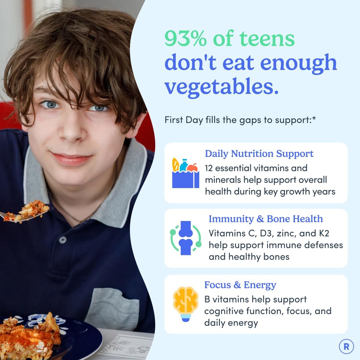 FIRST DAY Teen's Multivitamin, Calming Magnesium & Brain Focus Gummies | Daily Nutrients, Mood, & Focus | Clean Label Project Verified® | Vegan | 30-Day Supply