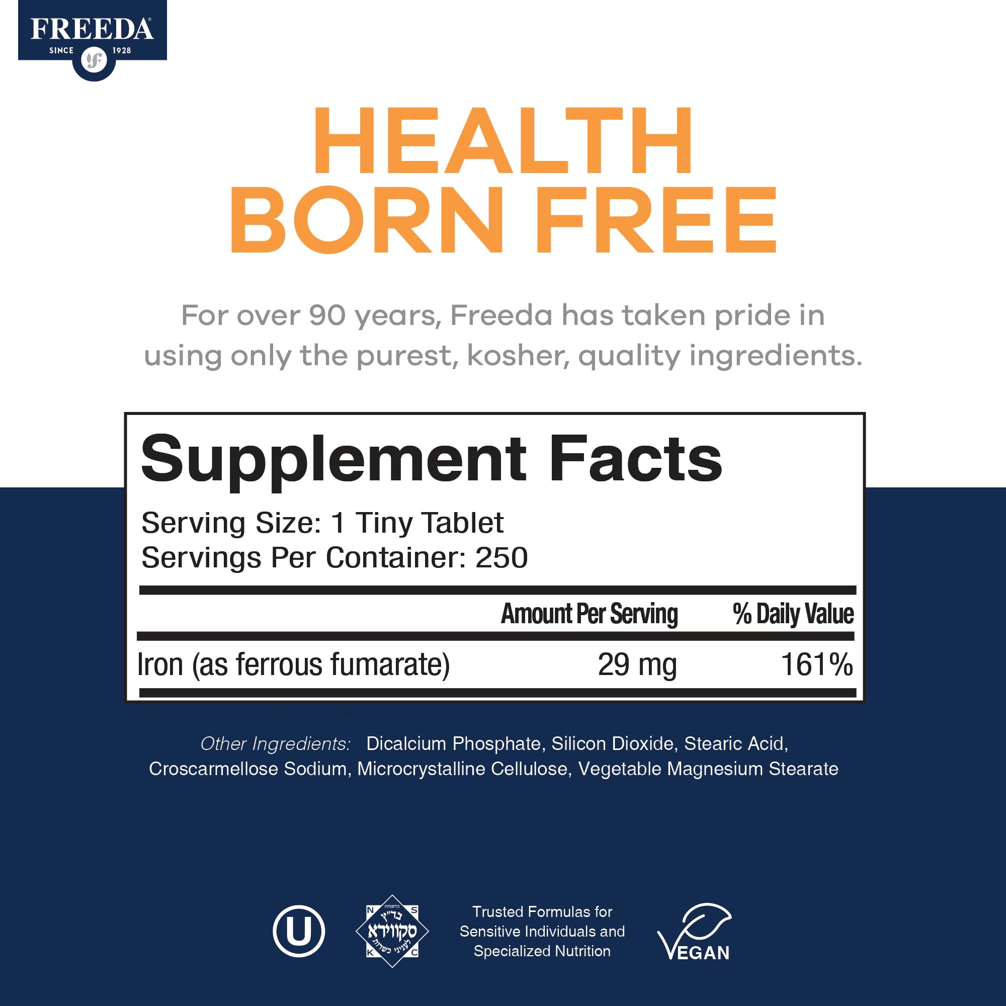 Freeda Iron Supplement - Ferrous Fumarate Iron Tablets | Gentle Ferrous Fumarate Iron Tablets - Support Energy & Red Blood Cells - Easy-To-Swallow - Kosher & Made In USA