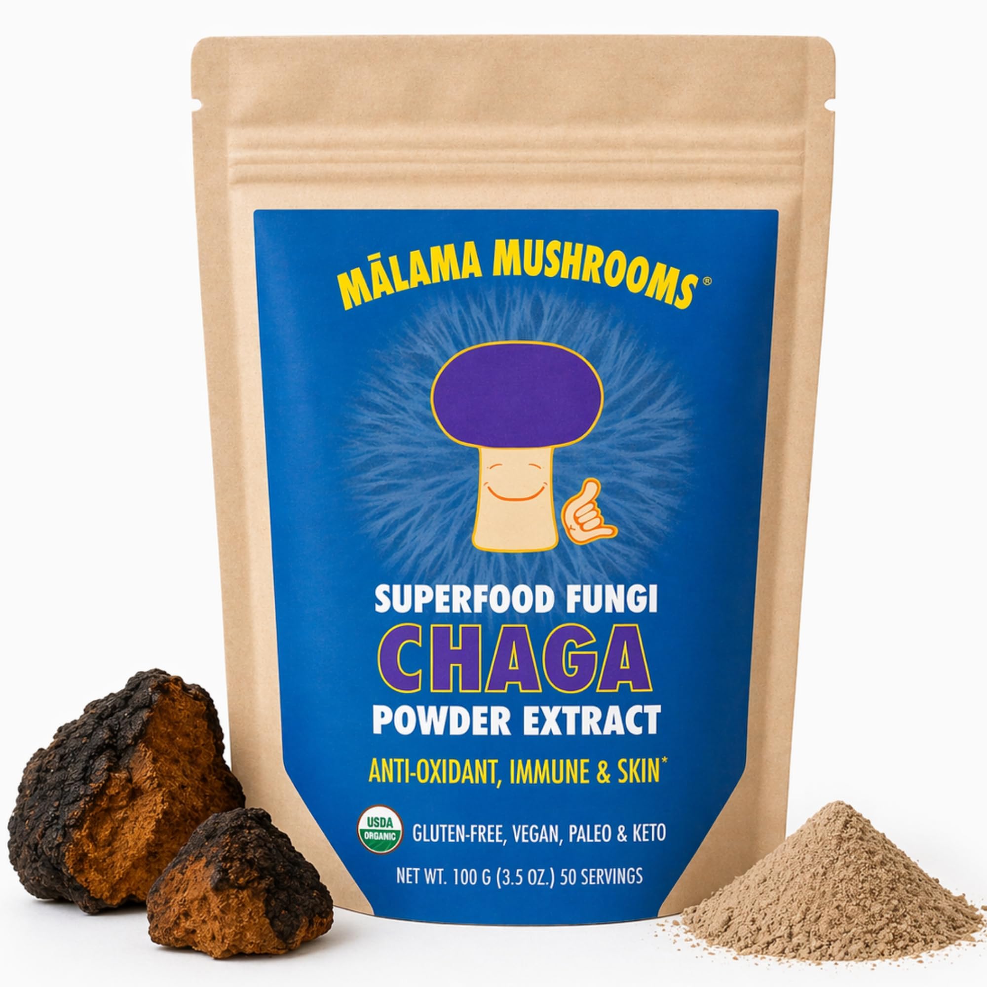 8-Mushroom Extract Powder by Malama, Organic Body Mushroom Blend Featuring Lion's Mane, Reishi, Cordyceps, Chaga, Turkey Tail, Superfood Adaptogenic