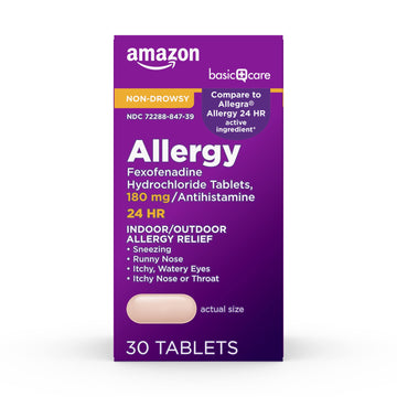 Amazon Basic Care All Day Allergy Relief, Fexofenadine Hydrochloride Tablets, 180 mg, Antihistamine, Non-Drowsy, 24-Hour Relief, Indoor & Outdoor Allergy, 30 Count Amazon Basic Care buy supplements Au