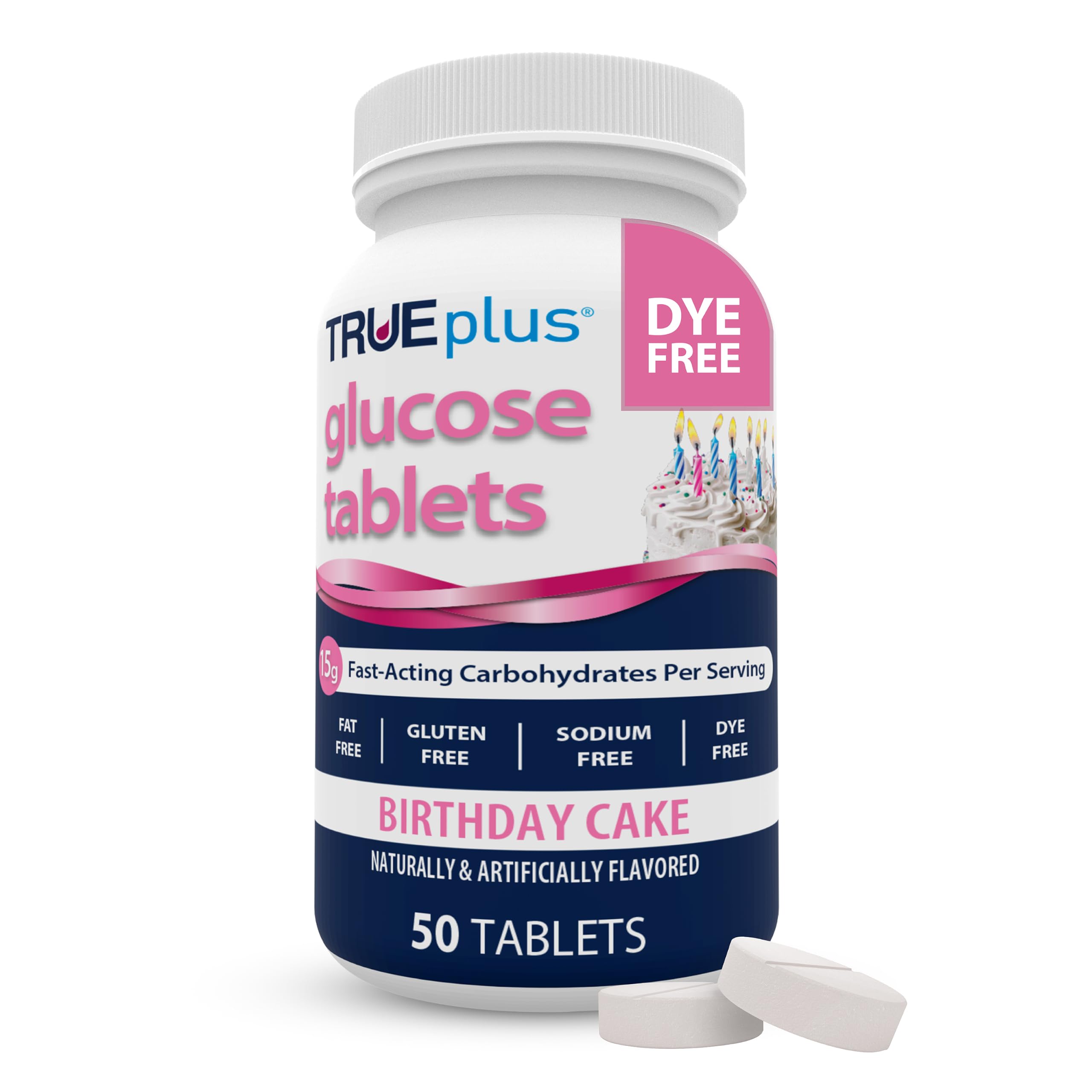 TRUEplus Glucose Tablets, Grape, Raspberry, Orange Flavors, 50 Count | Chewable Tablets, 15g Fast-Acting Carbohydrates, Fat Free, Gluten Free, Boosts Energy, Great Tasting and Easy to Use