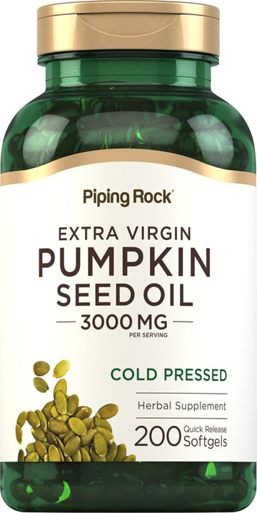 Piping Rock Pumpkin Seed Oil Softgel Capsules | 200 Count | Cold Pressed Herbal Supplement | Extra Virgin with Omega 6 and 9 | Non-GMO, Gluten Free