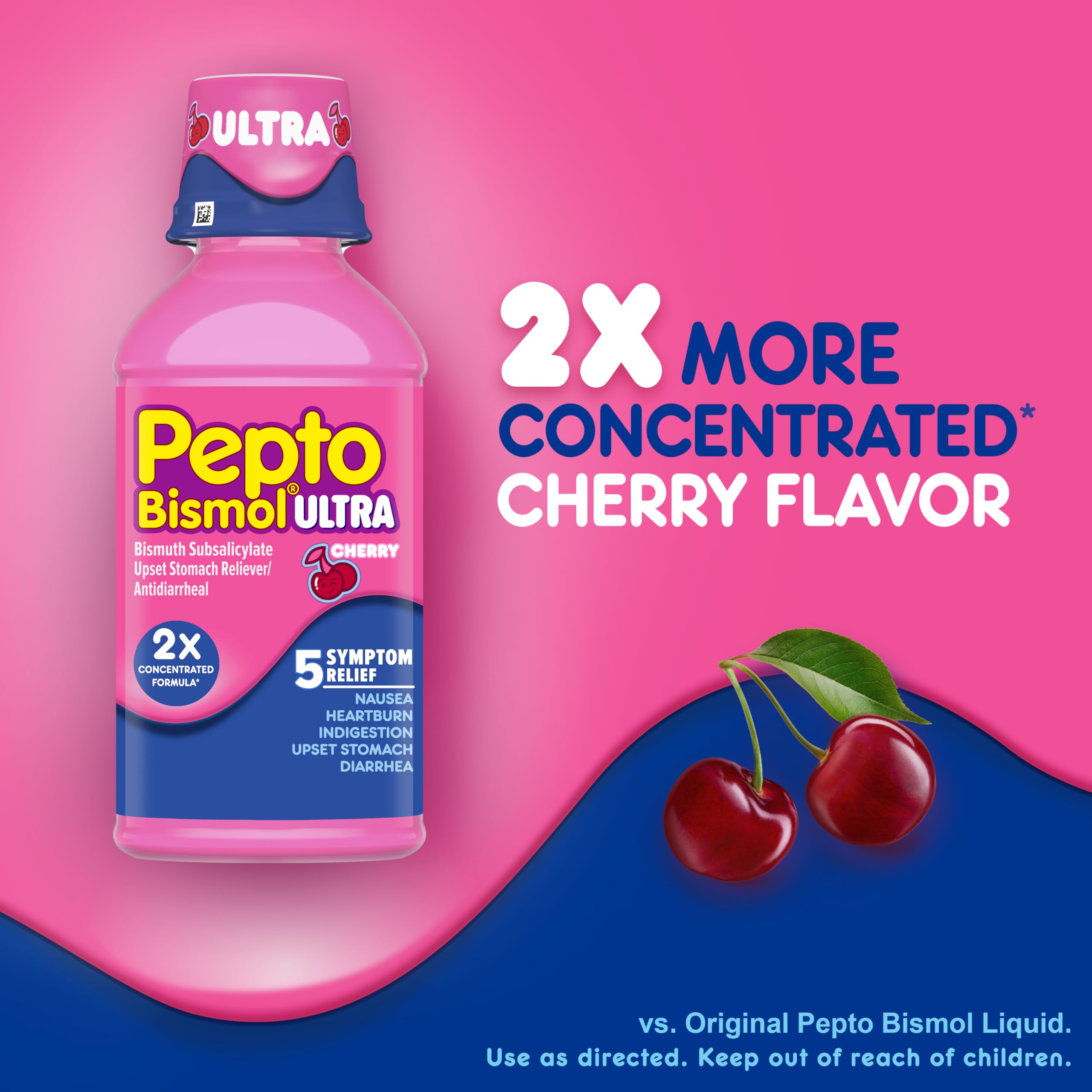 Pepto Bismol ULTRA Liquid for Nausea, Heartburn, Indigestion, Upset Stomach, and Diarrhea - 5 Symptom Fast Relief Medication for Adults, Cherry Flavor, 2x16 oz Pepto Bismol buy supplements Au