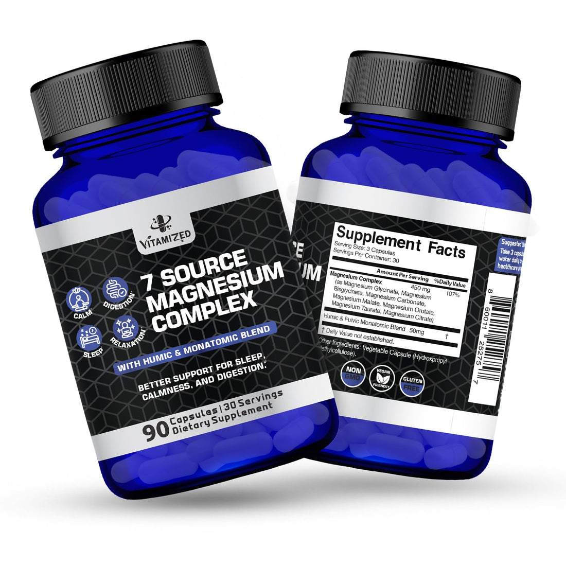 Vitamized 7 Source Magnesium Complex supplement bottle on a white background