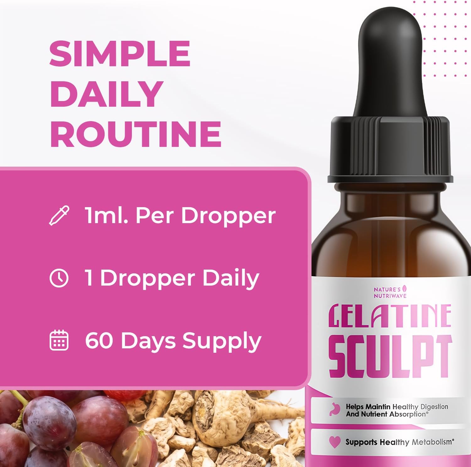 Gelatine Sculpt – Daily Liquid Botanical Supplement with Chromium & Plant Extracts – Clean, Stimulant-Free Formula – Non-GMO, Made in USA, GMP-Certified - 2 fl oz (60 mL), 1 Month Supply