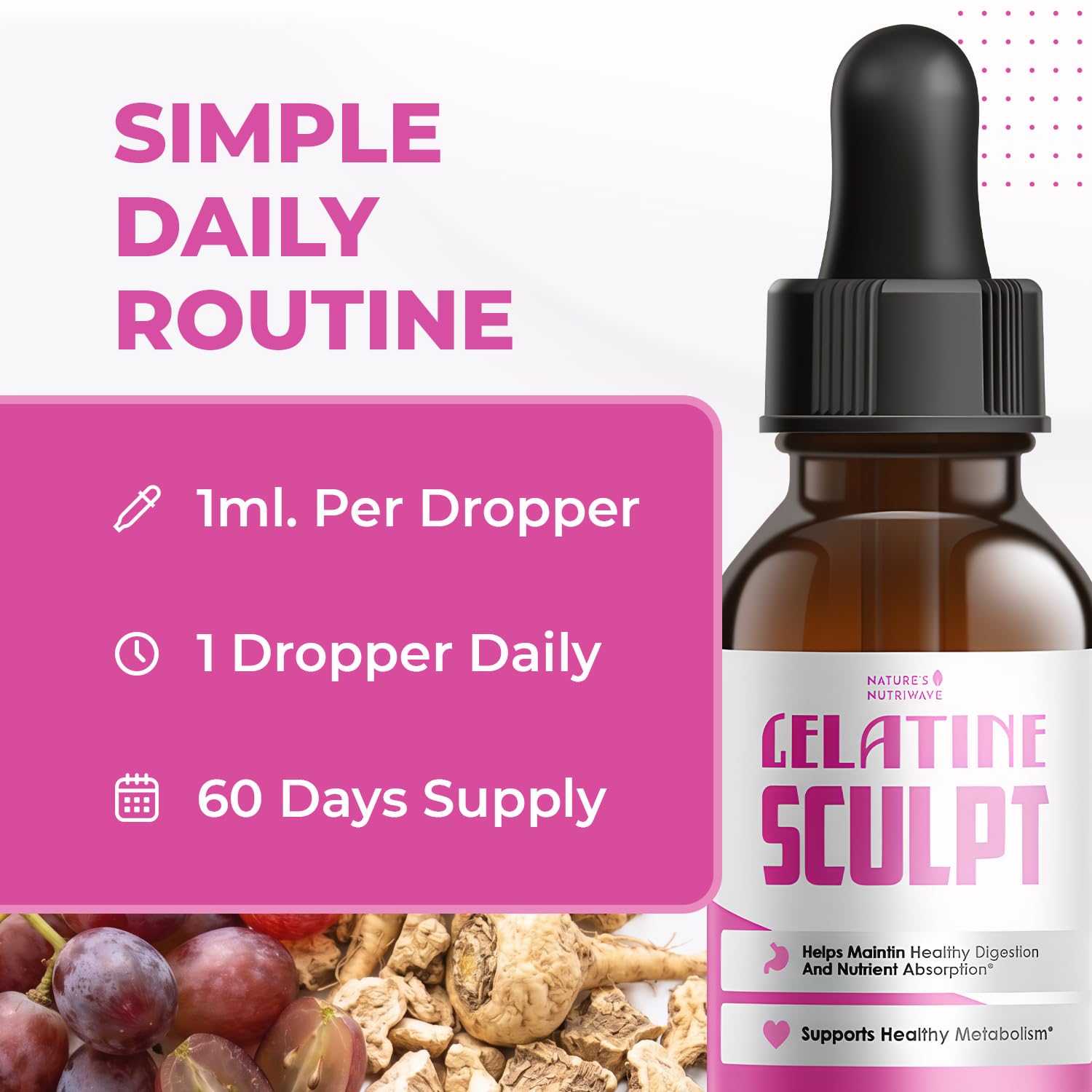 Gelatine Sculpt – Daily Liquid Botanical Supplement with Chromium & Plant Extracts – Clean, Stimulant-Free Formula – Non-GMO, Made in USA, GMP-Certified - 2 fl oz (60 mL), 1 Month Supply