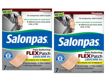 Salonpas Temporary Pain Relieving Flex Patch with Lidocaine 4%, Maximum OTC Strength, Stretchable Thin Fabric, Strong Adhesion, Contours to Body, Apply for Up to 8 Hours 7 ct (Pack of 2) SalonpasBuy Supplements Australia