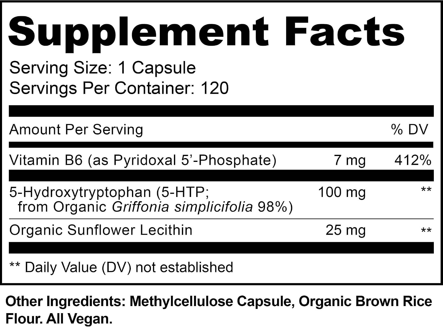 MoxyVites 5HTP 100mg Supplement, Plus B6, 5 HTP Organic Whole Food - Best Serotonin Booster - Non-GMO, 120 Vegan Capsules