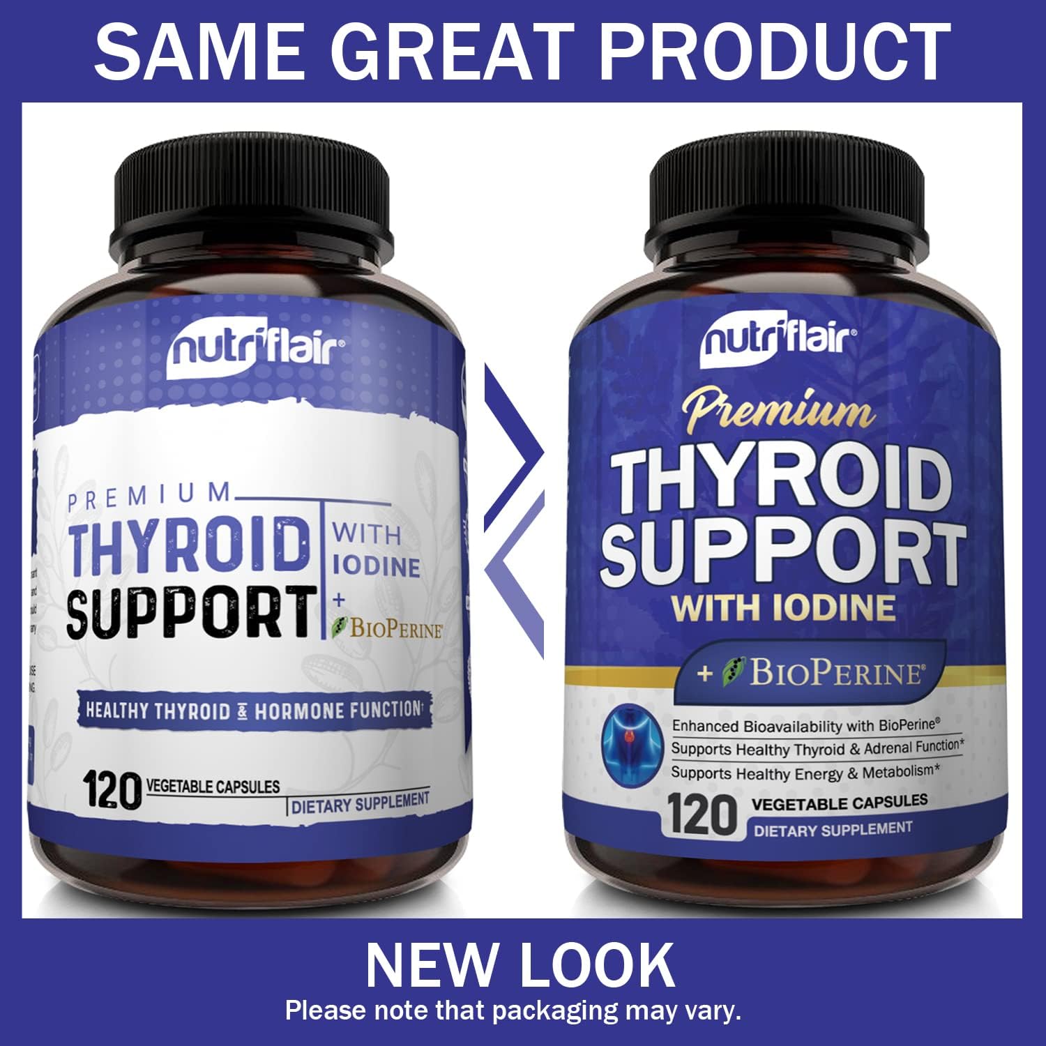 NutriFlair Thyroid Support Complex, 120 Capsules - with Iodine, Black Pepper, Ashwagandha, Vitamin B12 - Thyroid Supplement for Women and Men