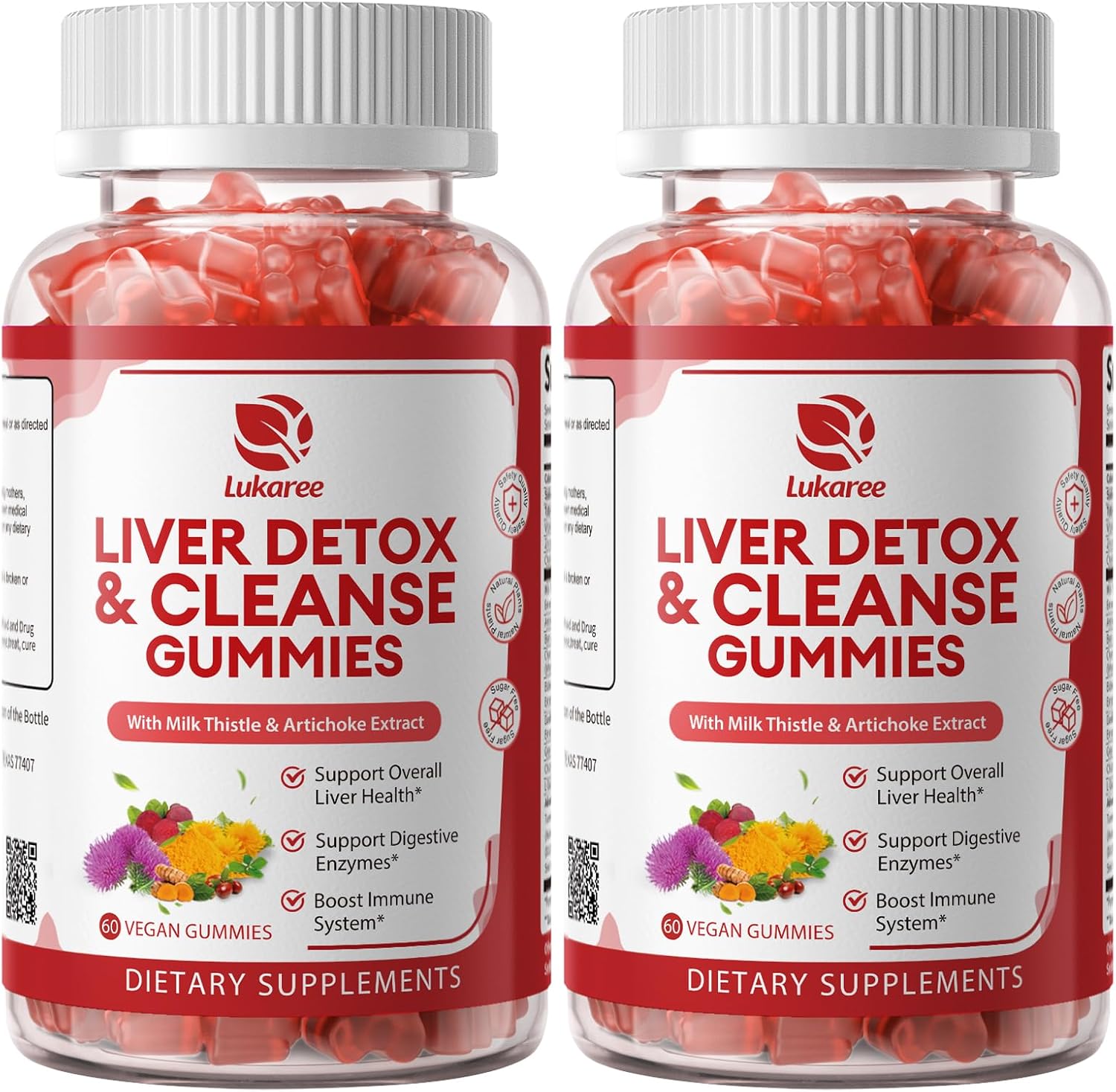 2 Pack Lukaree Liver Cleanse Detox & Repair Gummies w/Artichok & Dandelion | Sugar-Free Milk Thistle Supplement for Digestion & Immunity - Herbal Liver Health Supplement for Men & Women- Vegan, 60 Count
