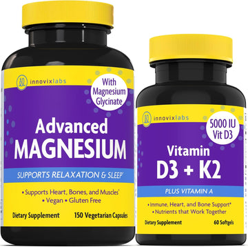 Magnesium & D3 Bundle: InnovixLabs Advanced Magnesium (150 Time-Release Capsules) and InnovixLabs Vitamin D3 +K2 Supplement (60 Softgels). Optimal Calcium Absorption, Supports Bone and Immune Health.*