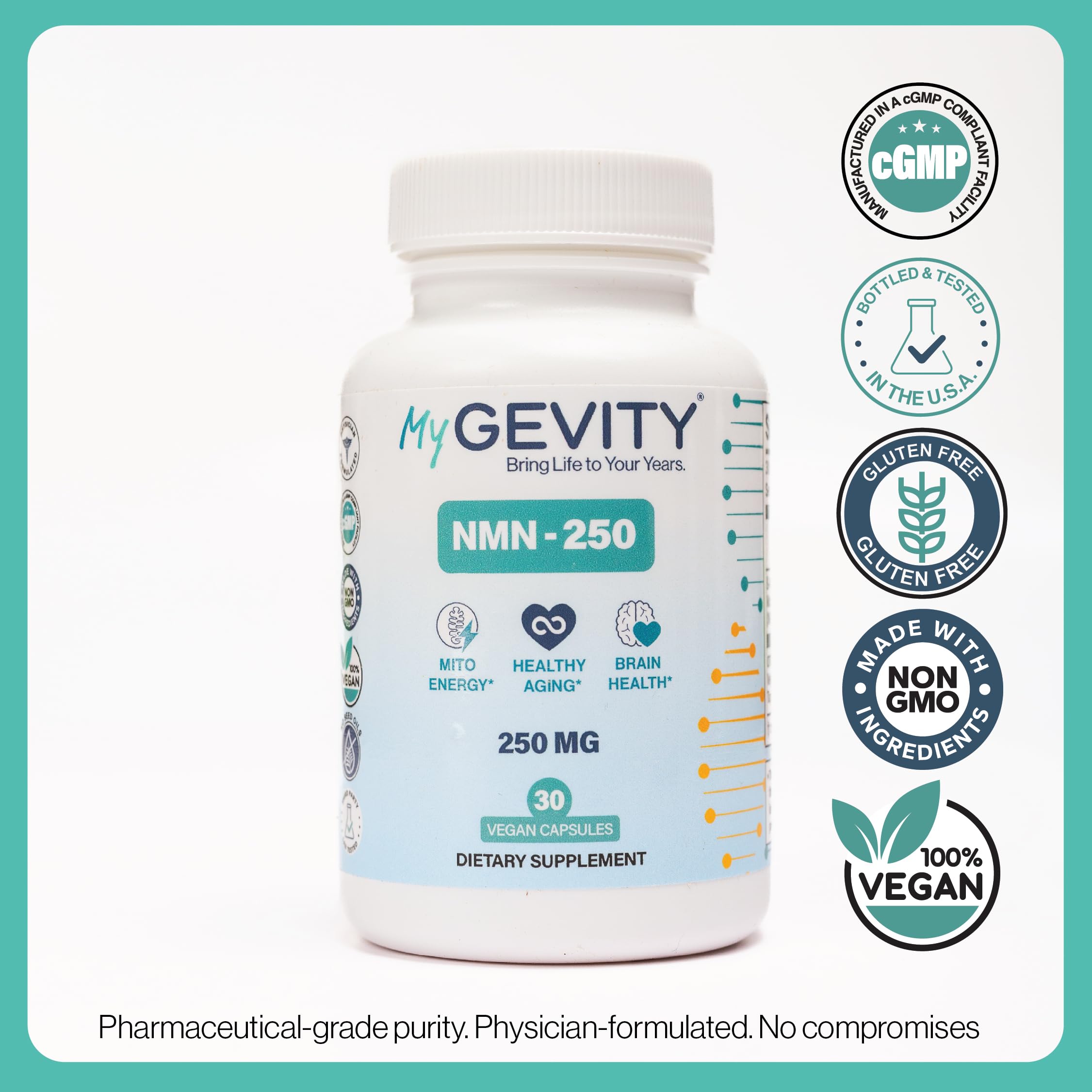 NMN 1000mg – 99%+ Pure, Stabilized & Third-Party Tested Nicotinamide Mononucleotide – NAD+ Booster for Energy & Healthy Aging – No Magnesium Stearate, Vegan, GMP Made in USA – 120 Capsules