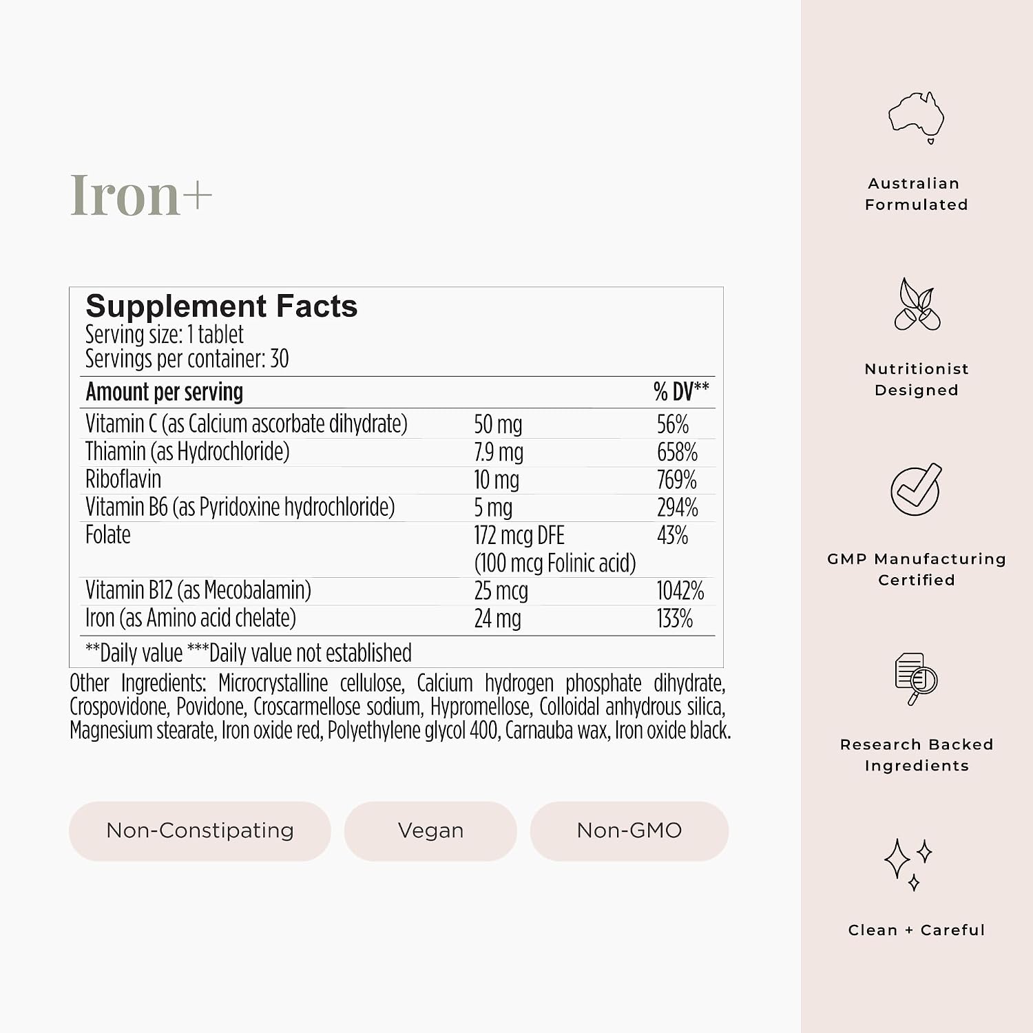 JSHealth Iron Supplement with Vitamin C. Ferrochel Iron Supports Energy Levels. Non-Constipating, with B Vitamins. By Nutritionist Jessica Sepel (30 Tablets) | Iron Deficiency Pills with Vitamin C and Vitamin B12, No Nausea or Constipation