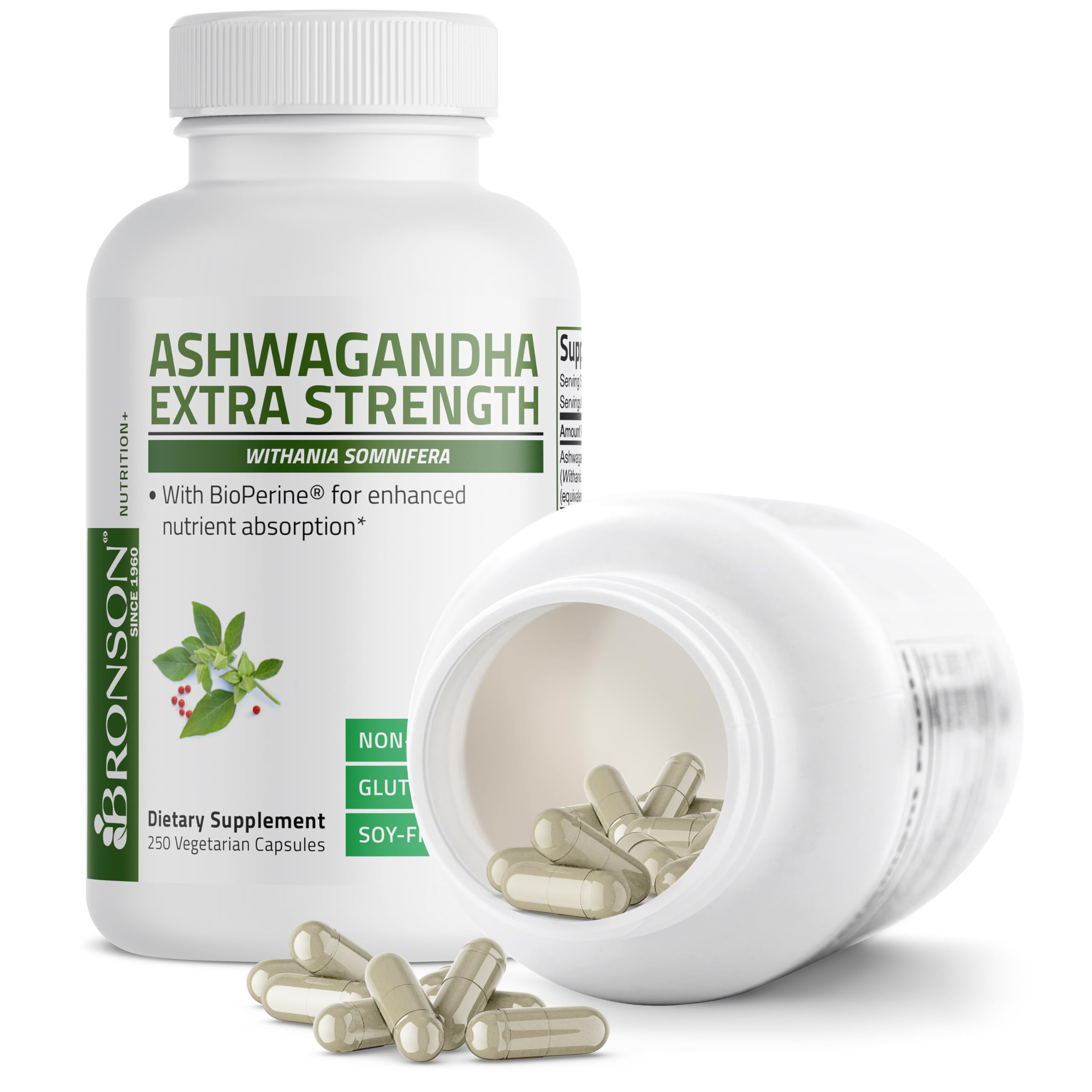 Bronson Ashwagandha Extra Strength Stress & Mood Support with BioPerine - Non GMO Formula, 120 Vegetarian Capsules