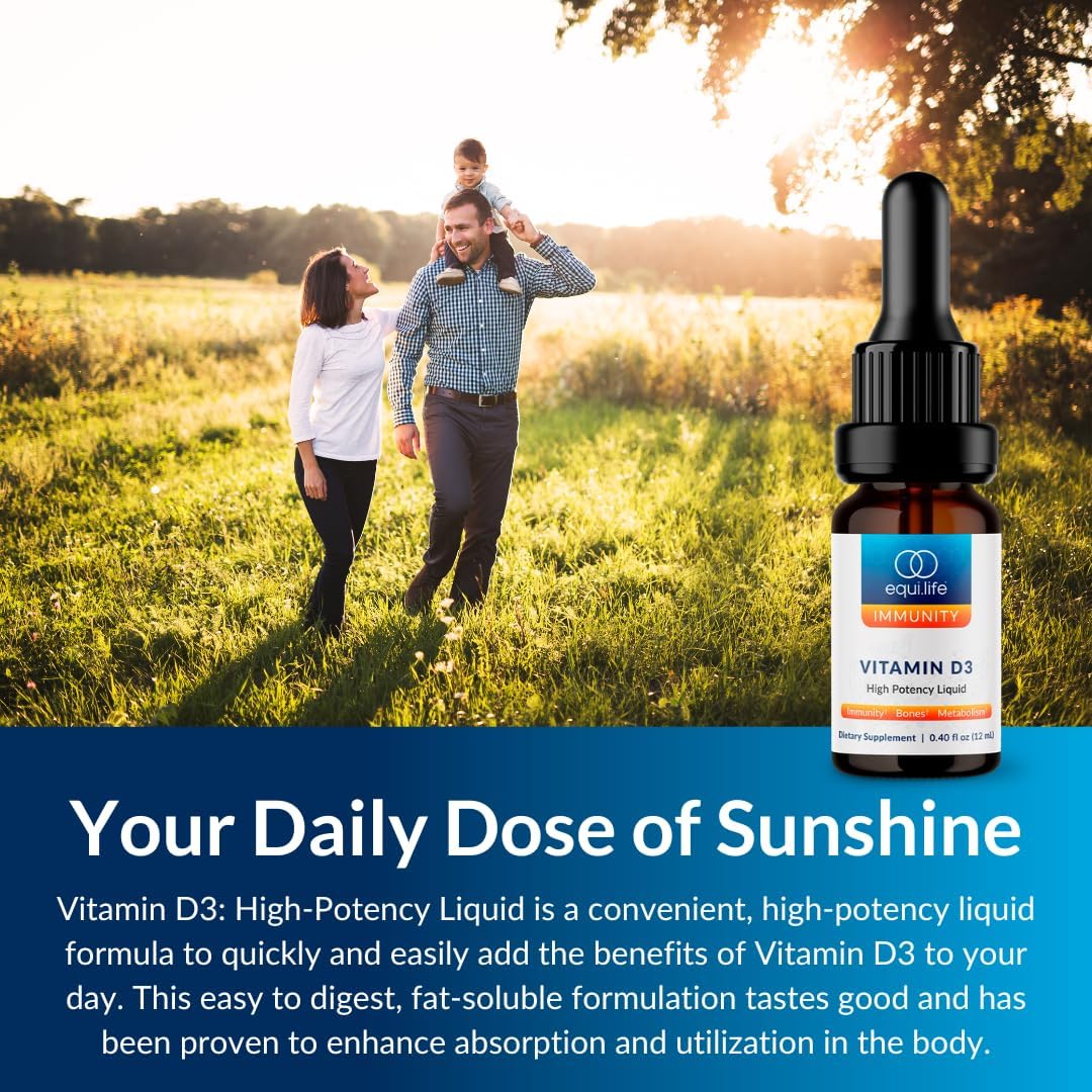 Equilife Vitamin D3: High Potency Liquid Drops, Non GMO, 0.40 fl oz | Easy Digestion & Absorption | Supports Immune Function | Promotes Bone & Overall Health | Allergen & Gluten Free | Non-GMO