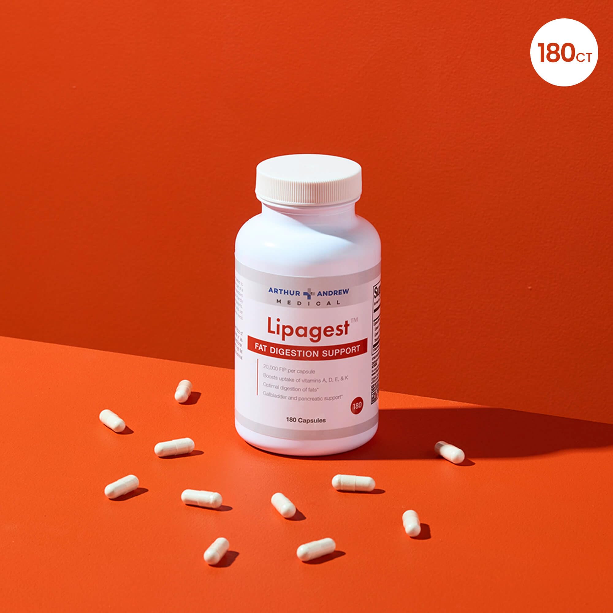 Arthur Andrew Medical, Lipagest, Lipase Enzyme, 20,000 FIP | Highly Potent Lipase Enzyme 20,000 FIP. Optimal Digestion of Fats - No Gallblader & Keto Support
