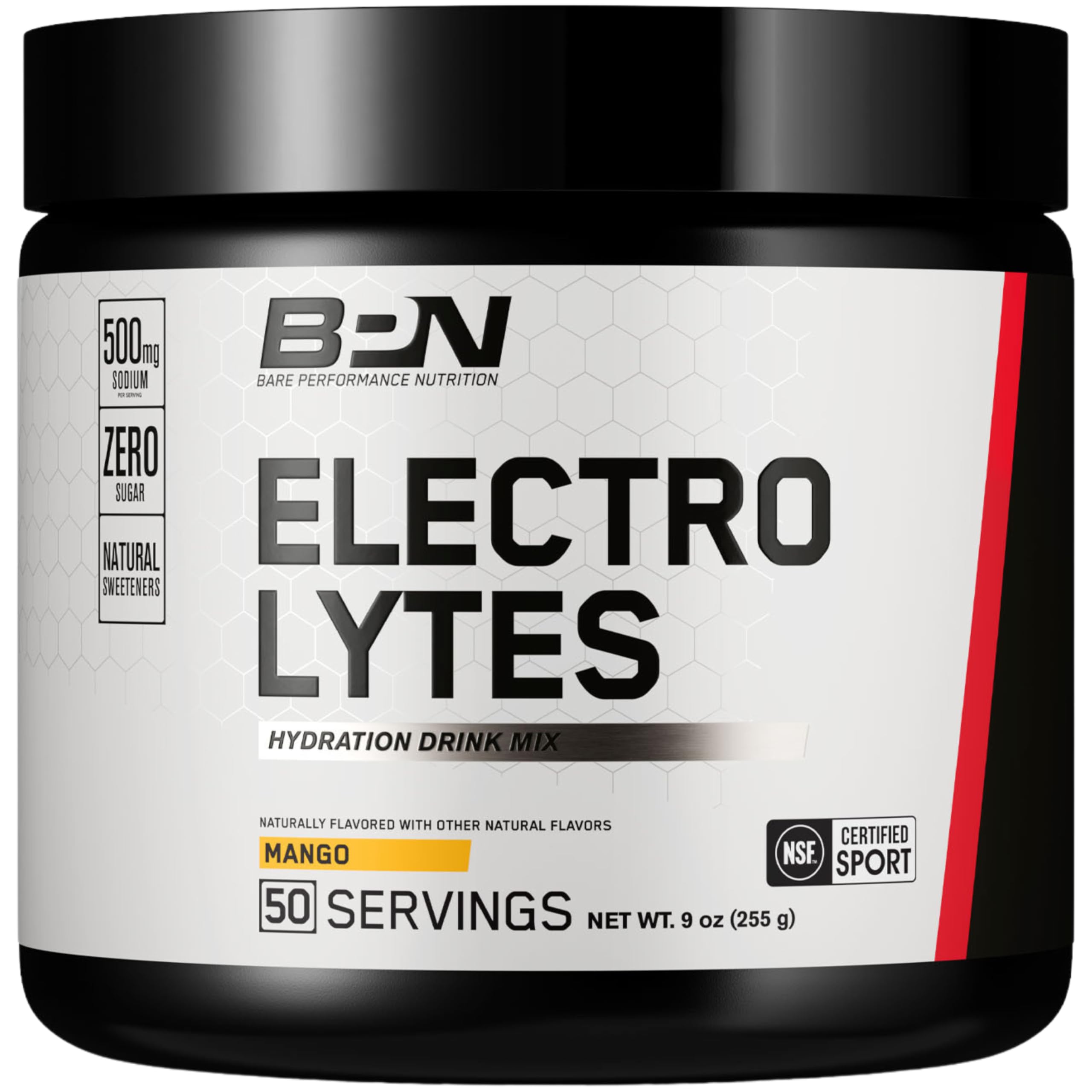 BARE PERFORMANCE NUTRITION BPN Electrolytes Hydration Drink Mix | Sugar Free Electrolyte Powder | 500mg Sodium per Serving | Naturally Sweetened | Lemon Lime, 50 Servings | Zero Sugar, 500mg Sodium per Serving, Naturally Sweetened