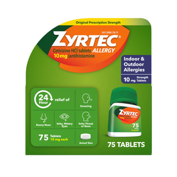 Zyrtec 24 Hour Allergy Medicine Tablets, Indoor & Outdoor Allergy Pills, Non Drowsy Antihistamine, 10 mg Cetirizine HCI, Relief from Runny Nose, Sneezing, Itchy & Watery Eyes, 75 ct Zyrtec buy supplements Au