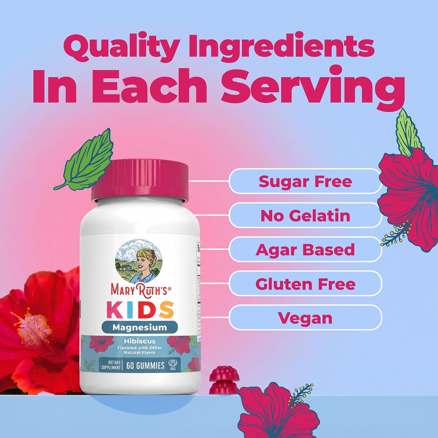 MaryRuth's Kids Magnesium Gummies | 50mg Magnesium Citrate Gummies for Kids 4+ | Bone Health | Calcium Absorption | Essential Mineral | Vegan | CLP Certified | Sugar Free | 60 Count | 2 Month Supply