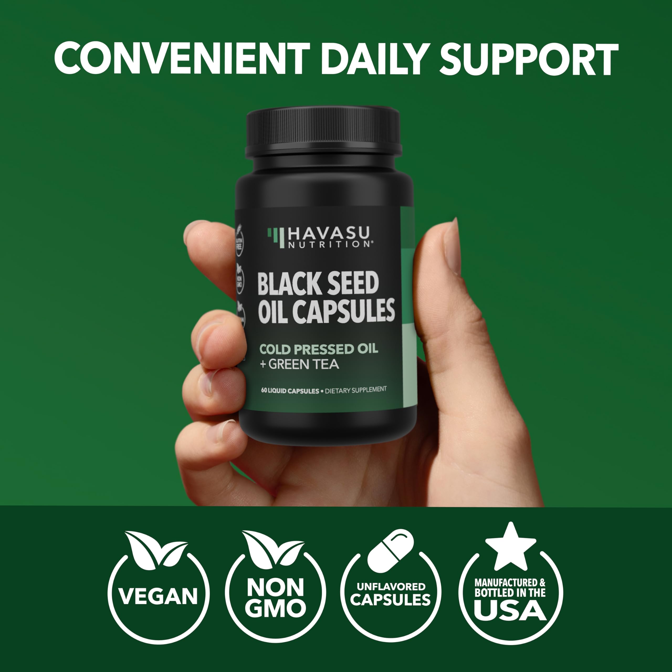 Black Seed Oil Capsules, Vegan, Non-GMO, Cold-Pressed Nigella Sativa, 90ct | 1500mg Per Serving Black Cumin Supplement for Skin Health, Immune Function, and Digestive Health, Unflavored, 30 Servings