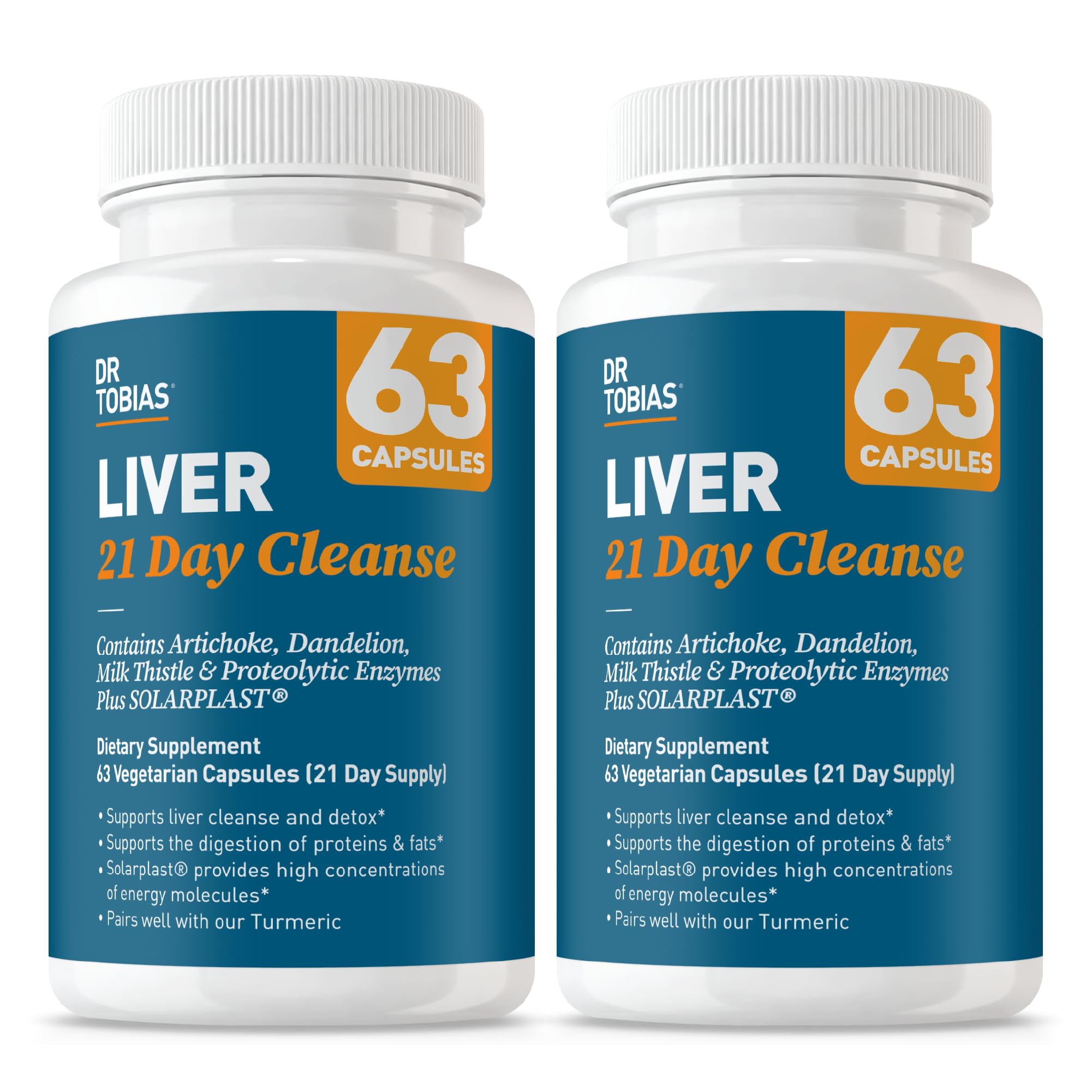 Dr. Tobias Liver 21 Day Cleanse 63 Capsules | Herbal Liver Detox Cleanse | Liver & Digestive Support | Milk Thistle + Dandelion + Artichoke | SOLARPLAST + Enzymes | 21-Day Program