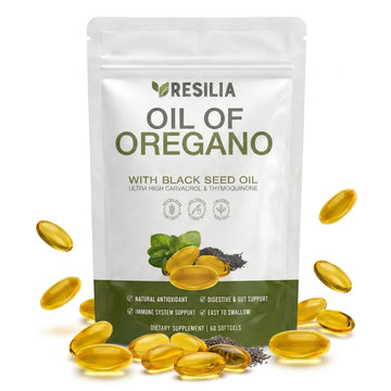 Resilia Softgels with Black Seed Oil – Premium Grade Oregano Oil Capsules for Immune & Digestive Support – Non-GMO, Gluten-Free Softgels – Natural Herbal Wellness Supplement (60 Count)