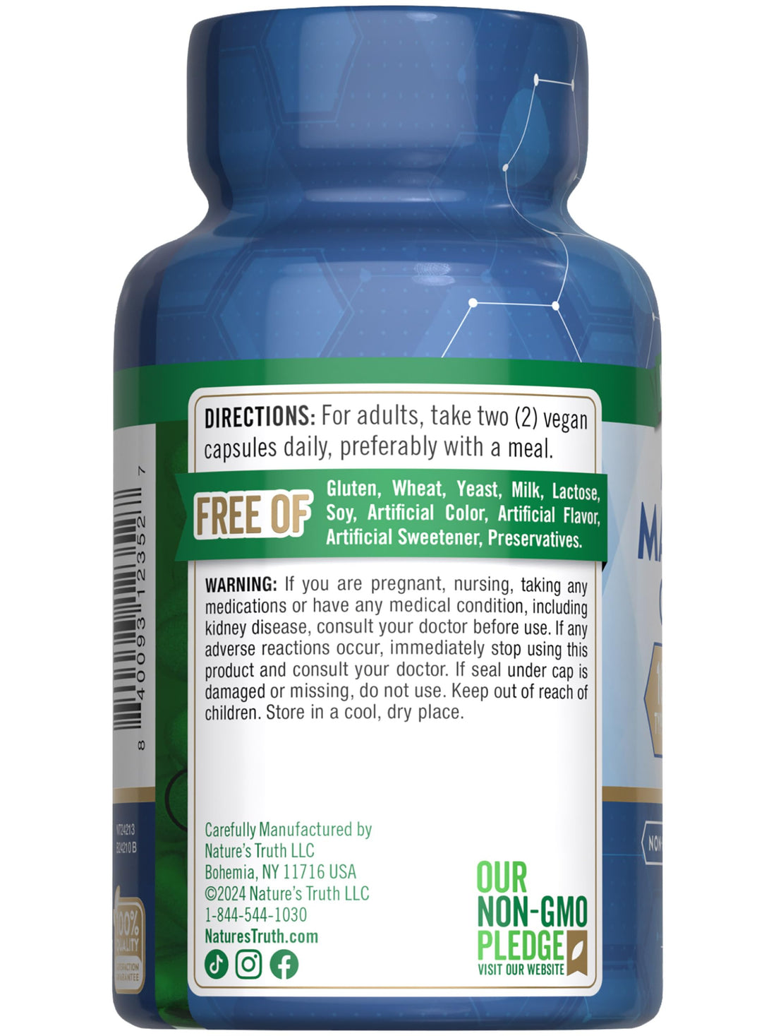 Supplement bottle labeled 'Nature's Truth Magnesium Complete' on a white background