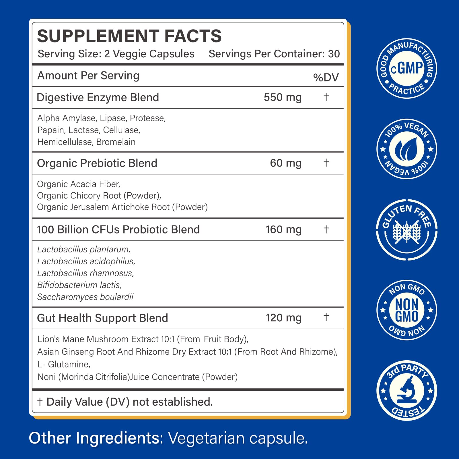 Digestive Enzymes Supplement with 100 Billion CFU Probiotic & Prebiotic | Multi-Enzyme Formula for Women & Men - Supports Digestive & Gut Health, Aids Protein, Carb & Dairy Digestion, 60 Caps