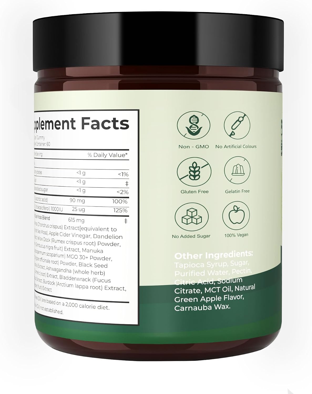 Sea Moss Gummies 16-1, Black Seed Oil Ashwagandha Turmeric Bladder Wrack Vitamin C Vitamin D3 Elderberry Manuka Dandelion Yellow Dock Apple Cider Vinegar for Men & Women