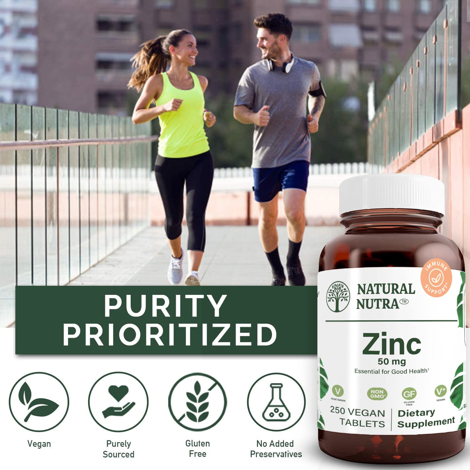 Natural Nutra Zinc Gluconate 50mg Supplement for Immune Support, Promotes Skin Health, Provides Ease From Flu & Cold, Boost Learning & Memory, Enhance Taste & Smell, Gluten Free 50mg 100 Vegan Tablets