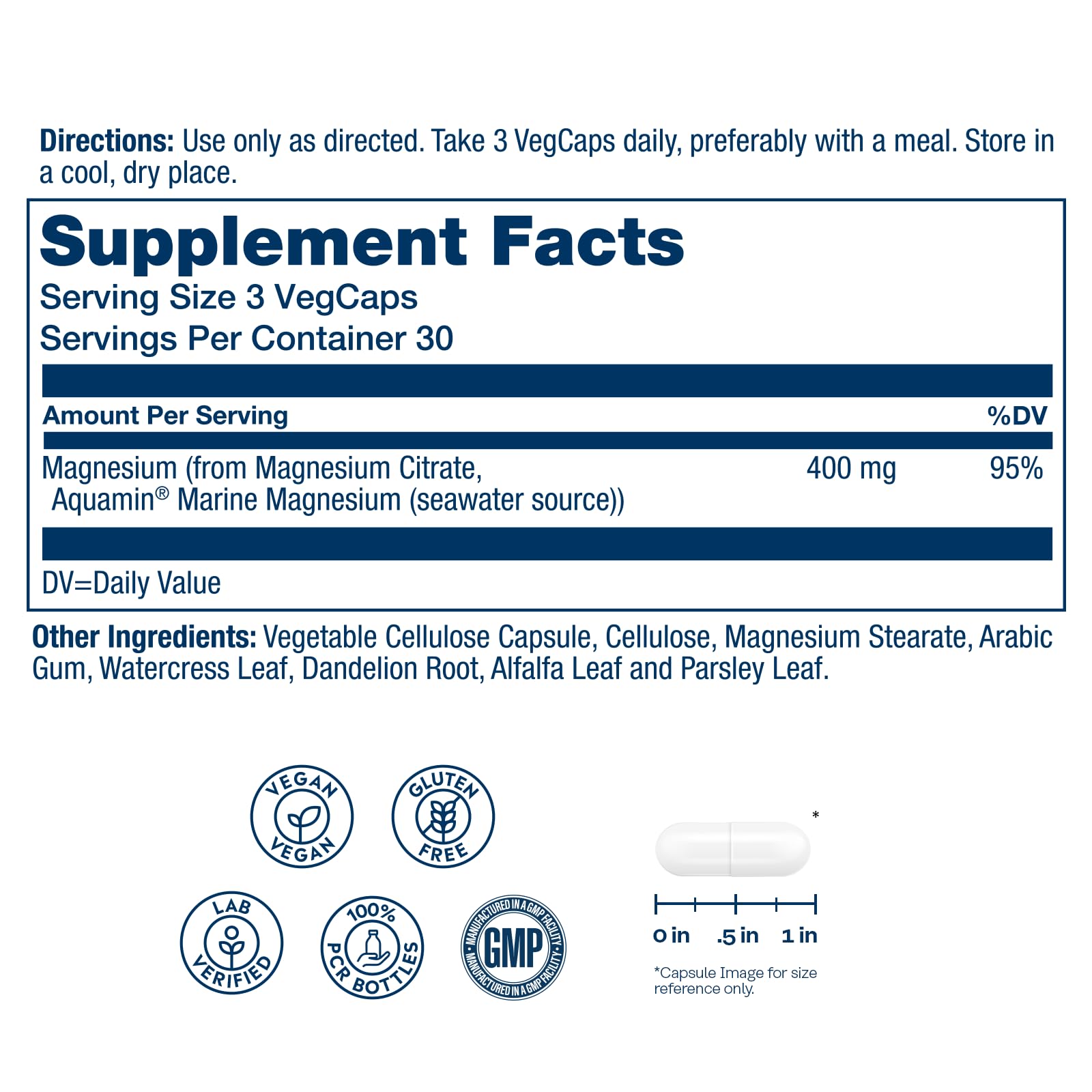 SOLARAY Magnesium Citrate 400mg - Magnesium Supplement - Bone Health, Muscle, Relaxation and Heart Health Support - Vegan, Gluten Free - 60 Servings, 180 VegCaps