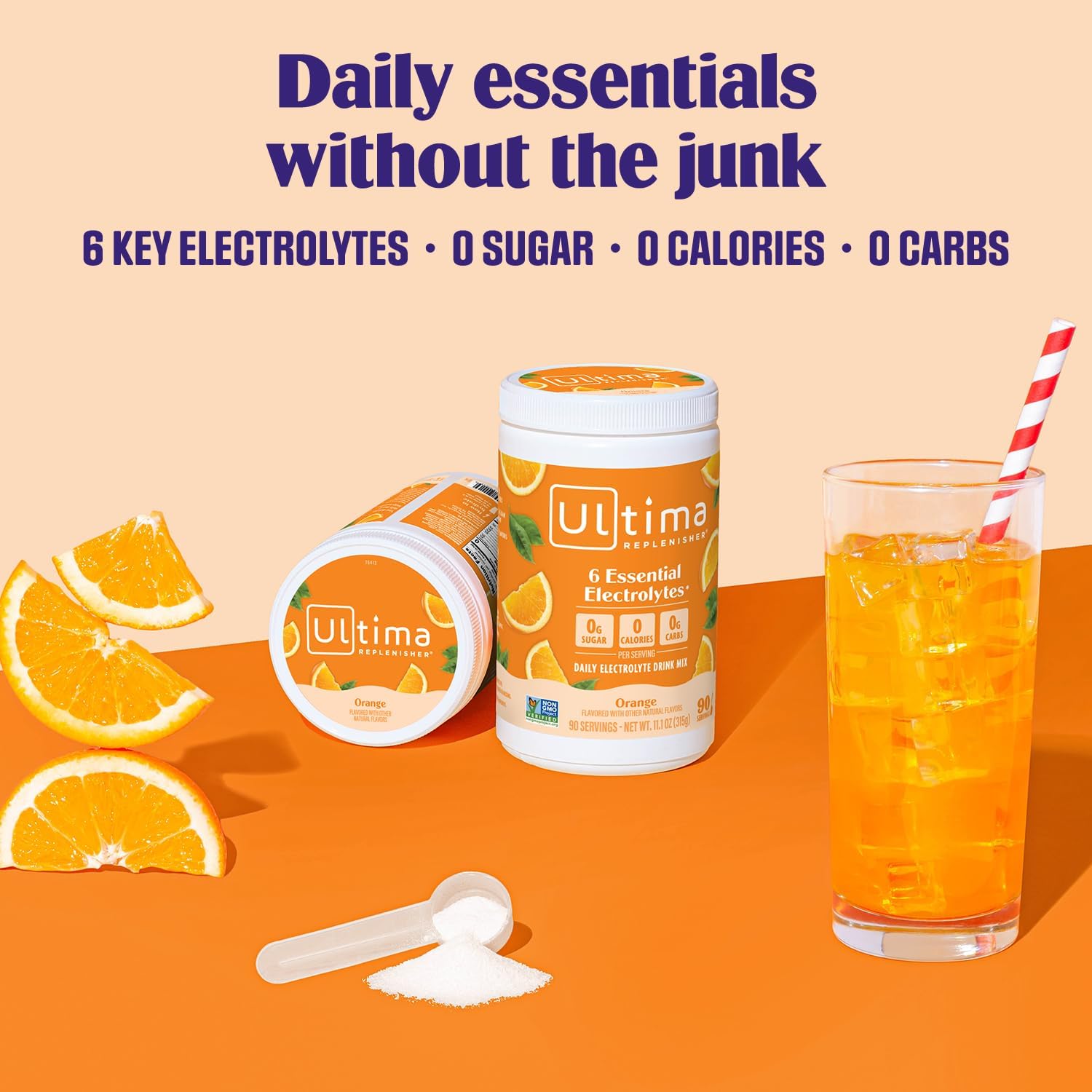 Ultima Replenisher Electrolyte Powder Drink Mix Bundle – Sugar Free – Orange, 90 Serving Canister and 20 Stickpacks – 6 Electrolytes and Minerals – Keto Friendly, Vegan, Non-GMO