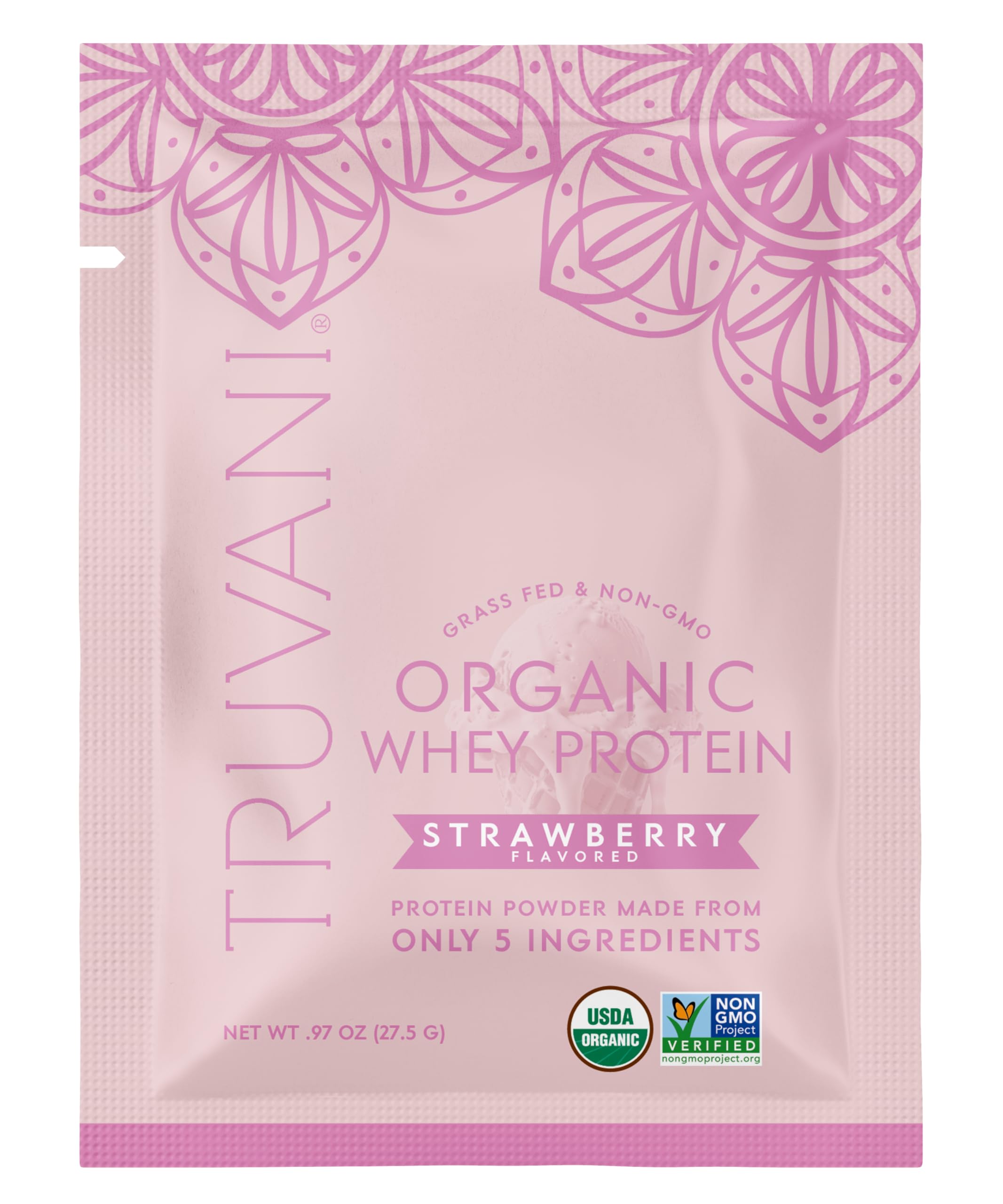 Truvani Organic Whey Protein Powder | Vanilla | 1 Serving | 20g Grass Fed Whey Protein | USDA Organic & Non-GMO | Gluten Free | No Gums, No Soy, No Stevia, No Added Sugars