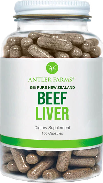 Antler Farms New Zealand Beef Liver Capsules - Grass Fed, 180 Capsules | 100% Pure Desiccated Grass Fed Beef Liver Supplement, Cold Processed, rBGH Free, No Fillers or Additives