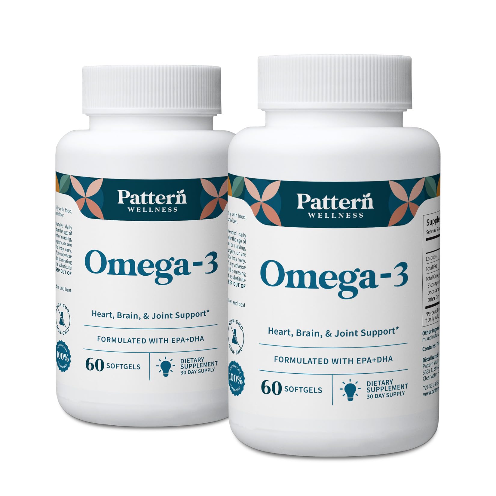 Pattern Wellness Omega 3 Softgels - Pure Fish Oil Formula - Helps Maintain Brain, Heart & Joint Health - 3rd Party Lab Tested - Non-GMO, Dairy-Free, Gluten-Free - 60 Softgels