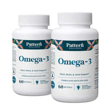 Pattern Wellness Omega 3 Softgels - Pure Fish Oil Formula - Helps Maintain Brain, Heart & Joint Health - 3rd Party Lab Tested - Non-GMO, Dairy-Free, Gluten-Free - 60 Softgels