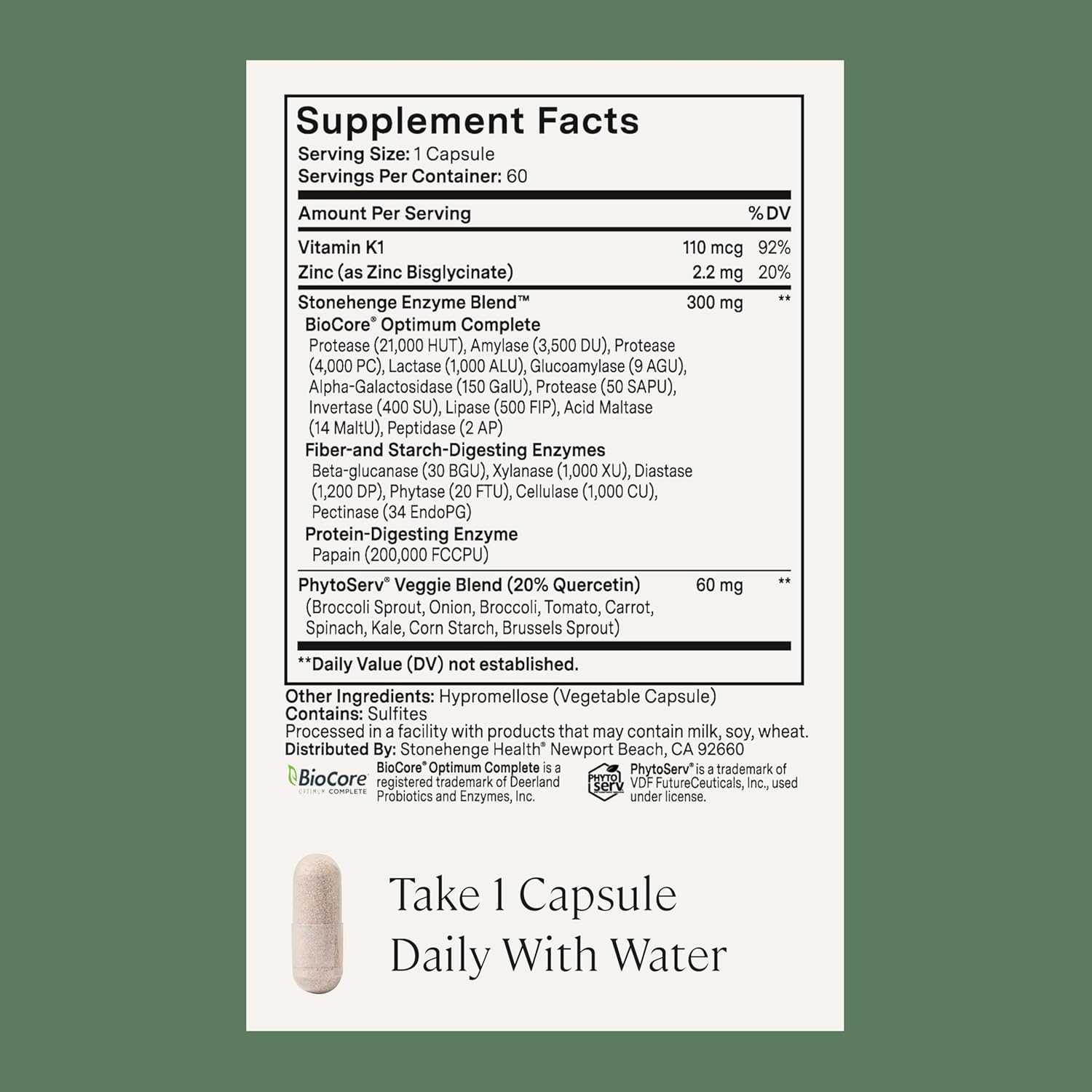 Stonehenge Health Dynamic Digestive Enzymes – 18 Enzymes with (Protease, Lipase, Amylase, Lactase) + Zinc & Vitamin K1 + Gas & Bloating Support – 60 Capsules