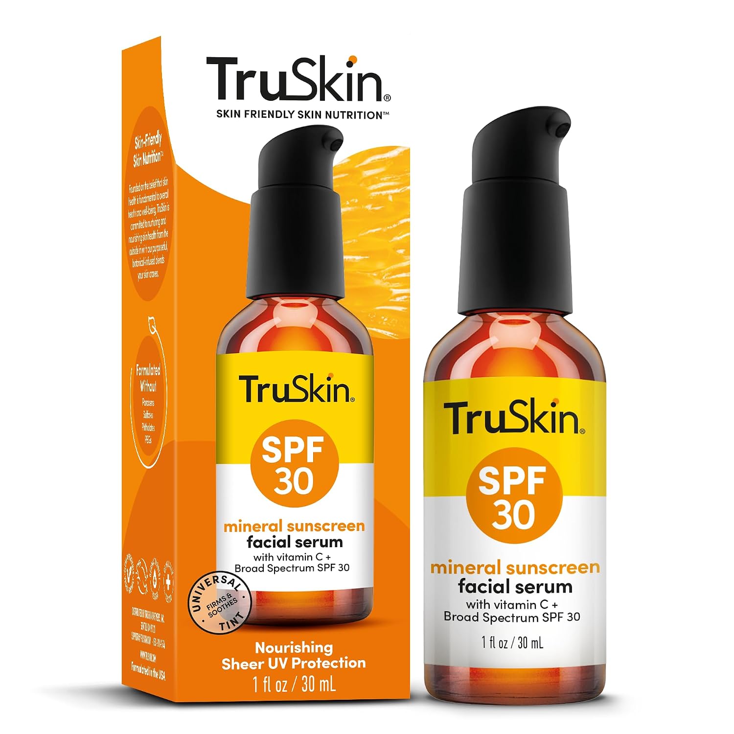 TruSkin SPF 30 Tinted Mineral Sunscreen Face Serum, Zinc Oxide, 1 fl oz | Universal skin tint with Vitamin C, Hyaluronic Acid, Ceramides and Niacinamide for lightweight daily mineral UV protection
